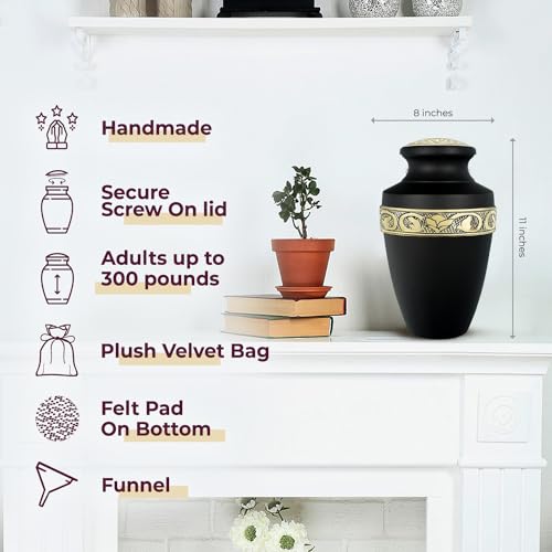Image of Trupoint Memorials Cremation Urns for Human Ashes, Funeral Memorial Urn for Male and Female, Decorative Burial Grecian Urn Collection for Adult Men & Women - Grecian Black Gold, XL (300 LB)