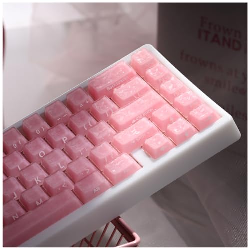 Image of GMKWTL XVX Frost Jelly Keycaps, Forged Carbon-Look Keyboard Keycaps, Cherry Profile 126 Keys Keycap Sets for Mechanical Keyboard with MX Switches(Pink)