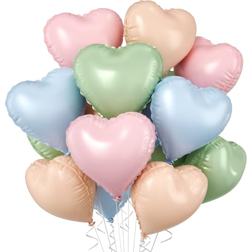 Image of Pink Blue Green Heart Balloons, 10 Pcs Pastel Heart Shaped Balloon, 18 Inch Baby Pink Blue Sage Green Foil Balloons for Boho Garden Wildflower Brithday Baby Shower Valentines Tea Party Decoration