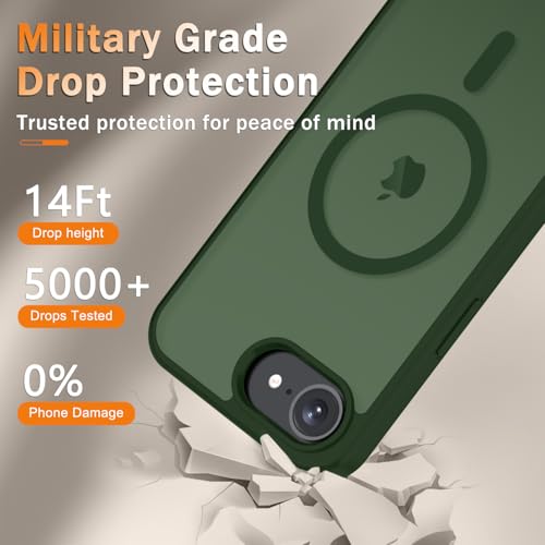 Image of YENAPOON for iPhone 17e Case, iPhone 16e Case, Matte Magnetic Phone Cover [with 1 Screen Protector] [Support for MagSafe] [Shockproof Military Grade Protection] Translucent Frosted Back, Sage Green