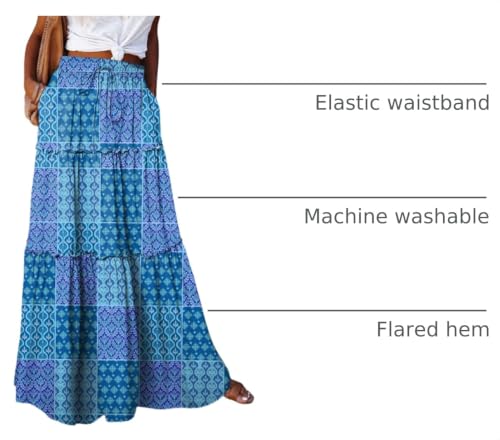 Image of Happy Sailed Womens Floral Print Boho Maxi Skirt Elastic High Waist Pleated Ruffle Flowy Long Skirts S-XL
