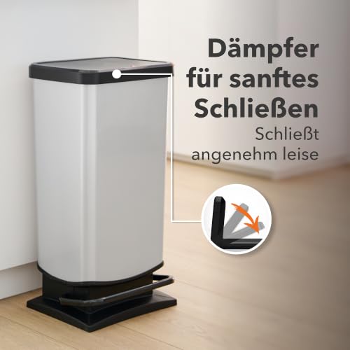 Rotho Paso Mülleimer Küche 40 L Tretmülleimer mit Deckel Weiß metallic – Ansicht 5