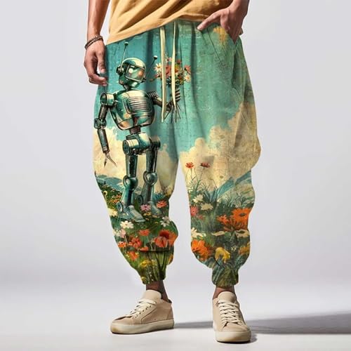Men's Harem Capri Pants Elastic Waist Drawstring Elastic Waist Cotton Cropped Trousers Drop Crotch Hippie2
