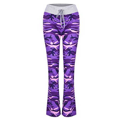Fashion Womens Camouflage Printing Stretch Drawstring Wide Leg Comfy Long Pants for Work Business (Purple, XXXXXL)2