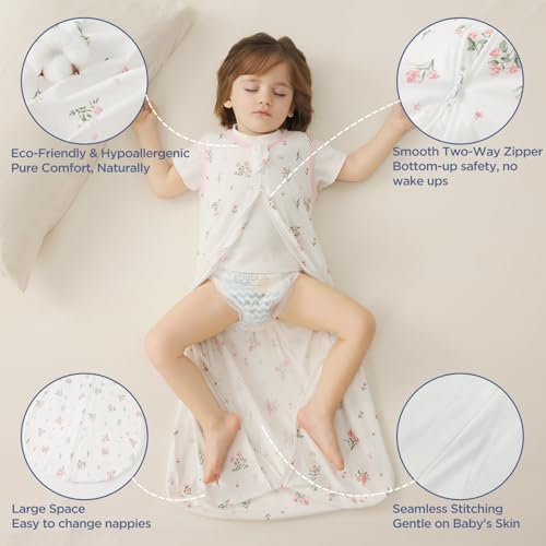 Image of Duomiaomiao Baby Sleep sack 1.0 Tog, 2 Pack Cotton Baby Sleeping Bag All Years Round, Wearable Blanket Unisex Toddler Newborn Sleep Bag 6-18 Months, Flowers