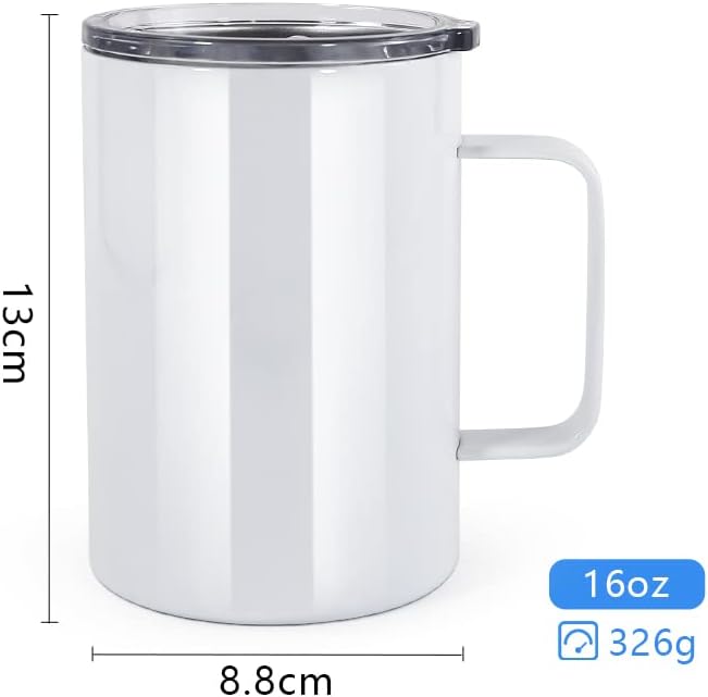 AGH 16oz Sublimation Mugs with Handle, 304 Stainless Steel Sublimation Coffee Mug with Splash-proof Lid, Vacuum Insulated Travel Beer Tea Mug Compatible with Cricut Mug Press, 4 Pack - Image 7