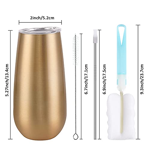 Lifecapido 2 Pack Stemless Champagne Tumblers, 6 Oz Champagne Insulated Tumblers, Double Insulated Champagne Flute Tumbler, Unbreakable Champagne Glasses For Friends Birthday Christmas Wedding (Gold) #TOP6