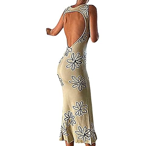 GuliriFe Women Sleeveless Bodycon Knitted Dress Sexy Halter Neck Midi Dress Y2K Knit Backless Short Tank Dress Streetwear (Color-C, Small) Cover