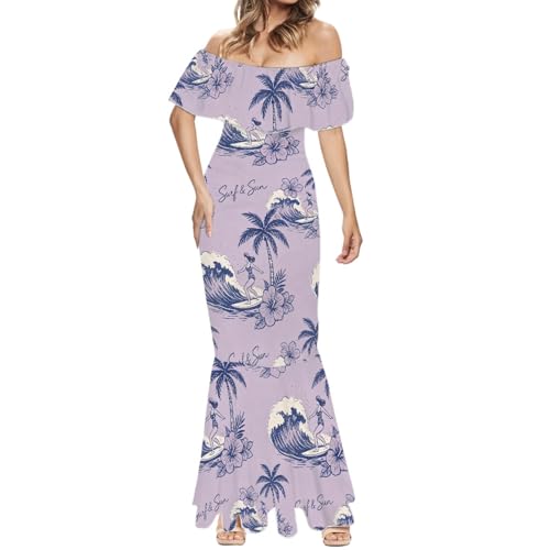 Image of Polynesian for Women S-7XL Off Shoulder Maxi Dress Hawaiian Summer Dresses