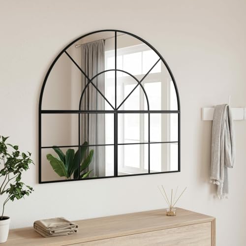 Gecheer Specchio da Parete, Design Minimalista 100x90 cm in Vetro con Telaio in Ferro Verniciato Nero, Adatto per Camera da Letto Corridoio Soggiorno e Bagno
