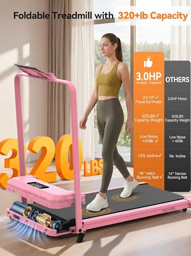 Image of ANCHEER Treadmill with 12% /15% Incline, Folding Walking Pad with Handle Bar, 320-450lb Capacity Under Desk Foldable 3.5HP Treadmills for Home /Office /Gym,Installation-Free