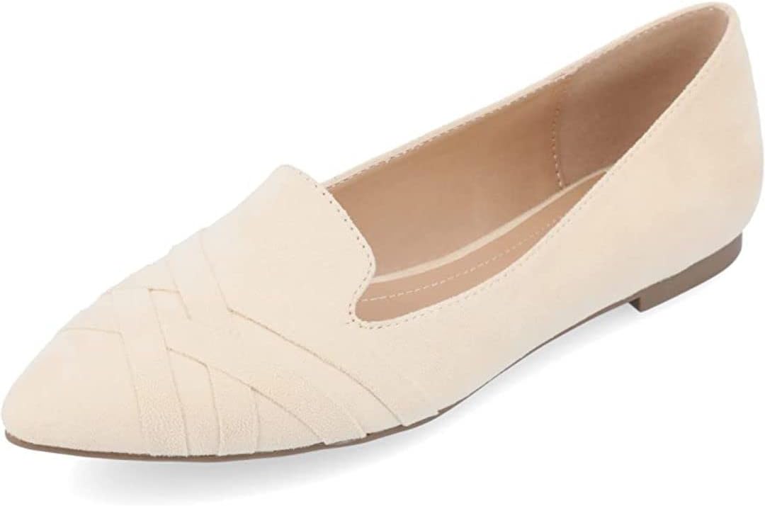 Journee Collection Womens Mindee Loafer with Vegan Suede Criss Cross Detail and Pointed Toe, Tan, 10