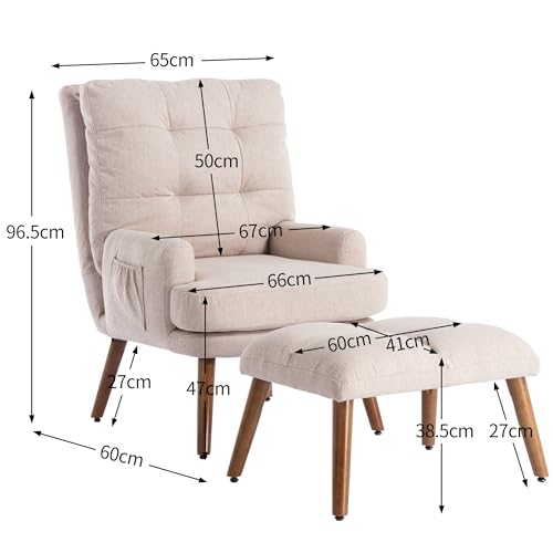 Merax Relaxsessel mit 10-stufig Liegefunktion, Bequemer Sessel mit Hocker, Fernsehsessel mit Seitentaschen, Beige – Bild 3