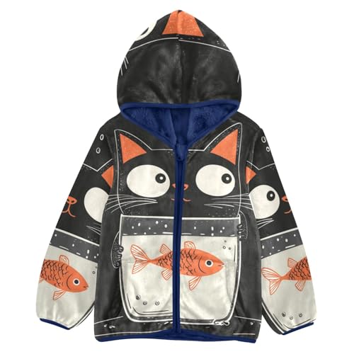 Cat and A Glass Of Fish Girls Fleece Jacket Girls Fall Jacket Girls Zip Up Hoodie Girls Sherpa Jacket 2-10T