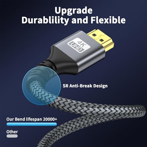 Miniatura 4 de Looyotul 4k Cable Hdmi 10m Alta Velocidad Hdmi 2.0 Cable 4k 60hz De Retorno De Audio Y Video Conector Dorado 3d Arc Se Utiliza Para Televisión De Ultra Alta Definición Xbox Ps4 Ps5,Etc. Plateado