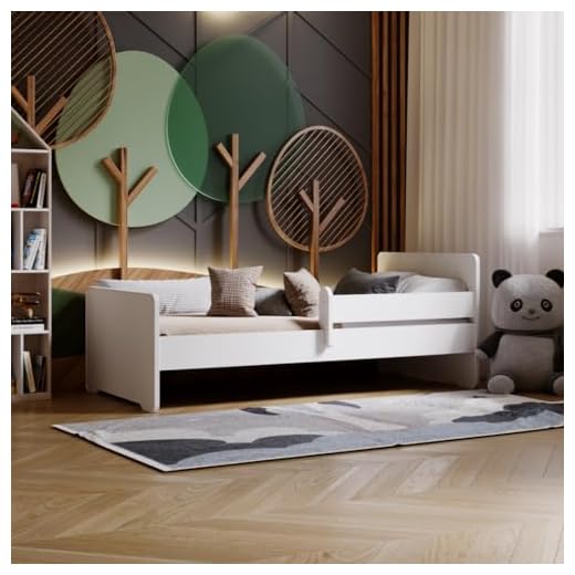 KOBI Lit Enfant Max Blanc avec Balustrade, Matelas, Cadre | 140x70 | lit pour Une Fille et Un garçon | Ensemble Chambre d'enfant |