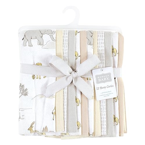 Image of Hudson Baby Unisex Baby Cotton Flannel Burp Cloths Bundle, Neutral Safari World, One Size