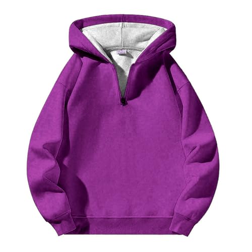 Mens Quarter Zip Pullover Solid Color Half Zipper Oversized Sweatshirt Heavyweight Fleece Lined Hooded Sweatshirts