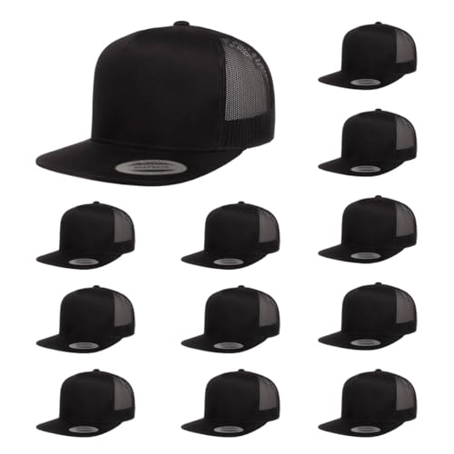 Yupoong 5-Panel YP Classic Trucker Cap | High Profile Flat Visor Snapback | OSFM | Bulk Packs Available