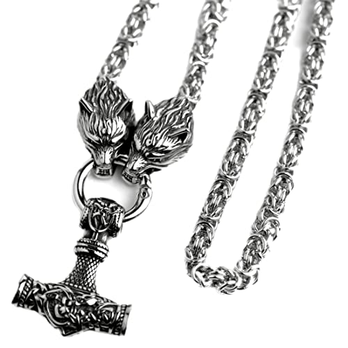 LANGHONG Norse Viking Necklace For Men Punk Stainless Steel Chain Mjolnir Thor Hammer Necklace Talisman Jewelry, Gift For Men (70CM, HANDMADE CHAIN)
