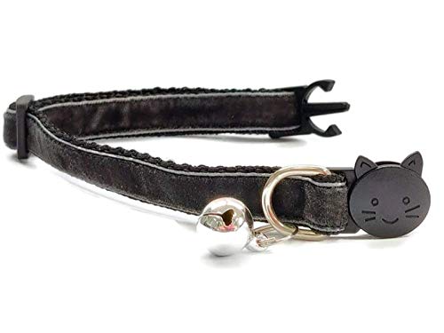 Velvet Cat Collars with Bell, Dark Grey Velvet, Cat Collar (14cm - 24cm) - Image 2