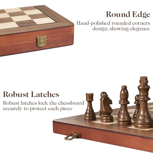 17" Magnetic Wooden Chess Set for Adults Kids, Chess Board Games with Magnetic Pieces & Extra Queens, Folding Portable Travel Large Unique Chess Sets for Tournament Professional Beginner - Image 8