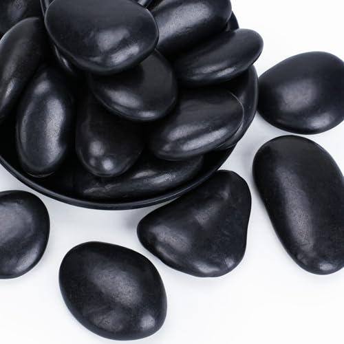 Image of Pulovin 20 lbs Black Stones for Plants Indoor, 2-3 Inch Decorative River Rocks for Plants, Flower Pots, Vase, Polished Garden Stones for Outdoor Landscaping, Walkways, Yard
