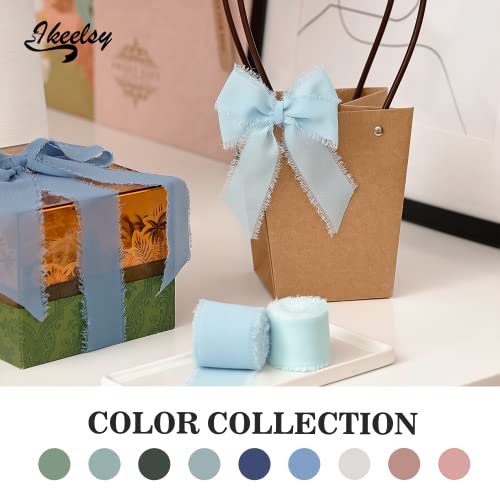 Chiffon Ribbon Fringe Fabric Ribbons 3 Rolls 1.5" Wide X 7 Yd Dusty Bule Ribbons Set For Wedding Decor, Gift Wrapping, Bridal Bouquets, Handmade Crafts #TOP5