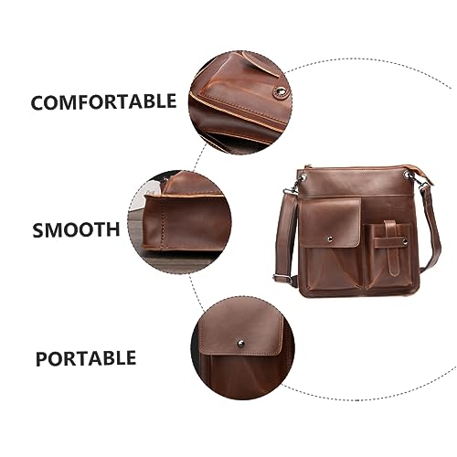 Large Brown Messenger Bag Men's Retro Casual Bag Zipper Pouch Multipurpose Tool Storage2