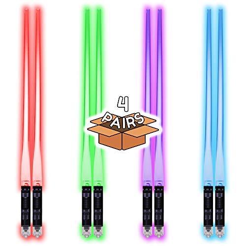 Windy City Novelties 4 Pairs LED Chopsticks Multi-Color Modes | 8 Color Changing Modes | Glow in the Dark Flashing Light Up Party Supplies Birthdays Weddings Light-Up Decor Lightsaber