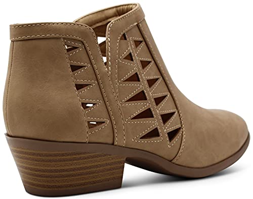 Marcorepublic Oslo Womens Perforated Cutout Chunky Shoes - Casual And Comfortable Ankle Booties & Block Stacked Boot Heels For Women - (Camel Pu) - 8 #TOP7