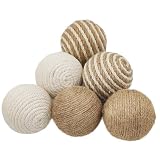 6 Pcs Decorative Balls for Bowls, Decorative Ball Set of 6pcs 2.5inch Natural Handmade Jute & Cotton Orbs Balls Rattan Decorative - Mix Beige & White Textured Rattan Decor Ball for Vase Fillers