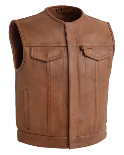 First Mfg Co - Lowside - Mens Motorcycle Biker Riding Canvas, Leather, Twill, Perforated Leather Vest