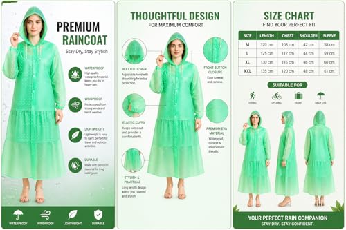 Image of Krystle Rain Coat Waterproof Rain Skirt Top Jacket for Women (Green)