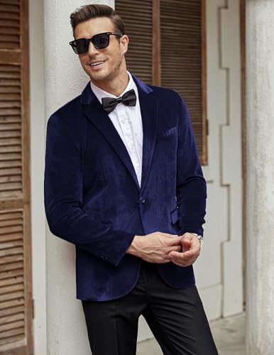 Image of COOFANDY Men's Velvet Blazer Notched Lapel Velour Suit Jacket One Button Tuxedo Jackets for Wedding Prom Party Dinner