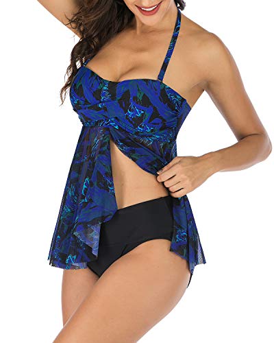 Brosloth Maillot de Bain Bandeau Femme 2 Pièces Maillot de Bain Grande Taille Jupette Shorts Bikini Sexy Bleu M Cover