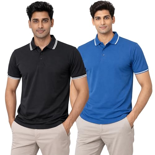 Image of Hangout Hub Men's Polo T Shirt | Solid | Plain Regular Fit Tees|Collar T-Shirts|Half Sleeves|Set of 1 & 2|HH.MP.MAR