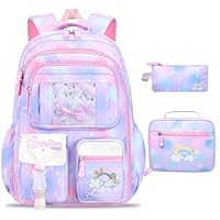 3PCS SET kids backpacks for girls, bookbag for girls backpack with lunch box Pencil Pouch Set back to school supplies for Kid, school backpack for girl Elementary School Student(PURPLE)