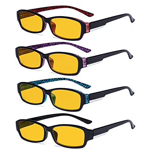 Image of Eyekepper 4-pack Reading Glasses Blue Light Blocking for Women Amber Tinted