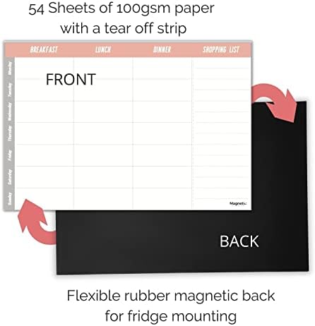 Magnetic Innovations Weekly Meal/Menu Planner Notepad, Track your Diet, Tear Off Shopping List, Magnetic Backing for Fridge Mounting, 54 Sheets, 100gsm Paper, 17x25cm