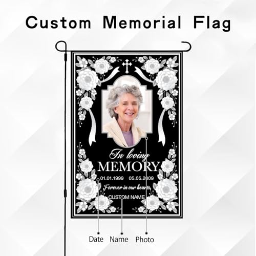 Dicodes Personalized Double Sides Memorial Flag with Photo Custom Garden Flag in Loving Memory Garden Flags for Outdoor Yard Home Cemetery Farmhouse Porch Patio Decorations(Black) - Thumbnail 3