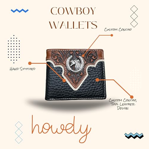 Men’s Short Leather Wallet – Tooled Inlay with Horseshoe and Horse Concho – Western Cowboy Bifold Wallet for Ranchers, Rodeo Riders & Horse Lovers4