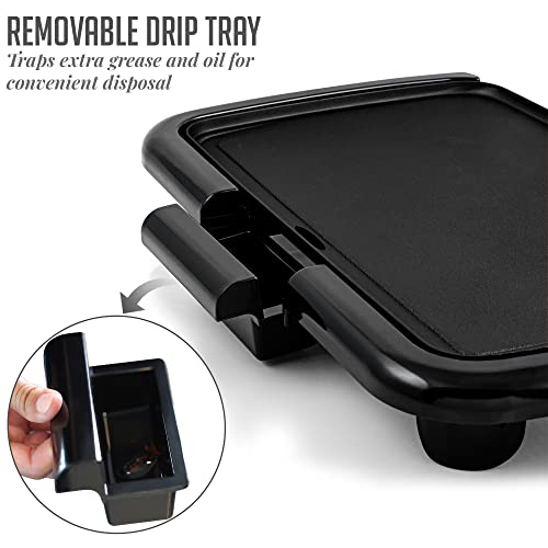Ovente Electric Indoor Griddle 16 X 10 Inch With Easy Clean Non-Stick Plate And Removable Oil Drip Tray, 1200W Adjustable Temperature Control Perfect For Cooking Pancakes Burgers Eggs, Black Gd1610B #TOP7