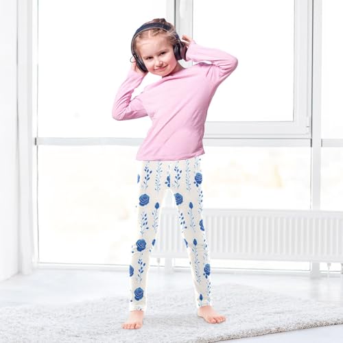 ALAZA Girls' Leggings Children's Yoga Pants Skinny Printed Dance Blue Rose 1 Comfortable 4T3