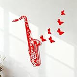 Schriftaufkleber Saxophon Jazz Musikinstrumentenladen Schmetterlinge 36x38.2cm Kunstdekoration Rot