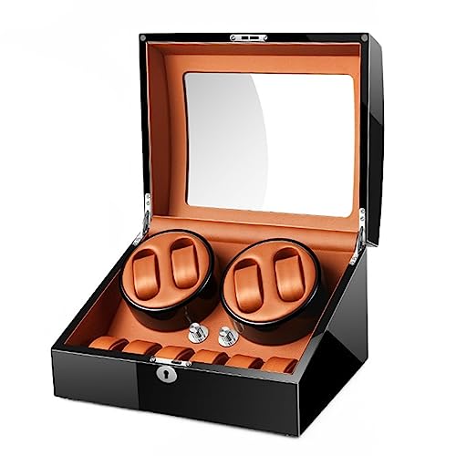 Automatic Watch Winders For 4 Winding Positions And 6 Storage Case Watches Display Box With Quiet Running Motor Built-in LED Illuminated For Mens And Womens Wristwatch