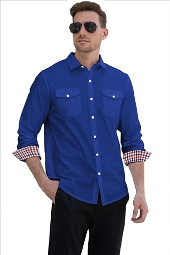 Image of SANGTREE Mens Long Sleeve Button Down Shirt Solid Casual Solid Dress Shirts Royal Blue, 3XL
