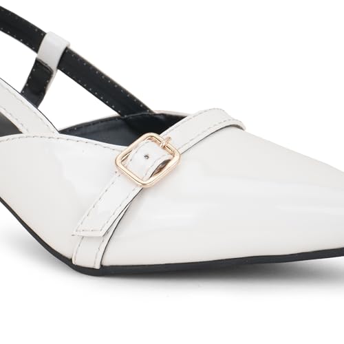 Image of Women's Pointed Toe Kitten Heels, Elegant Glossy Patent Leather Slingback Pumps with Adjustable Buckle Strap, 2-Inch Pencil Heel Sandals