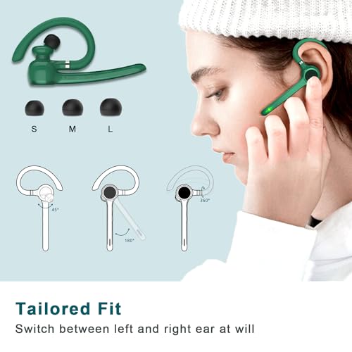Image of HEIBAS Bluetooth Headset, Wireless Bluetooth Earpiece with 500mAh Charging Case 72 Hours Talking Time Built-in Microphone for iOS Android Cell Phone, V5.1 Hand-Free Headphones for Trucker-Green