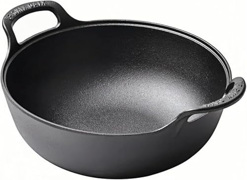 AMTIME 両手鍋 鋳鉄のインゴット鍋 鉄鍋 炒め鍋 土鍋 シチュー鍋 鋳鉄 スープ鍋 蓄熱性と柔らかい熱あたり 手作り鉄鍋 蓋付き ガス火対応 焦げ付き防止 深型 卓上鍋 耐久性 ?? 煮る 焼く 炒める 揚げる 湯豆腐 すき焼き おでん うどん ラー